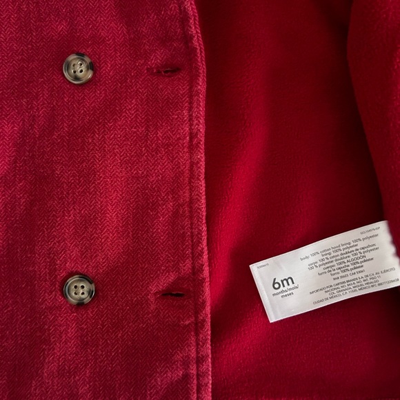 6 month old Carter’s red pea coat with bear ears - Picture 4 of 4